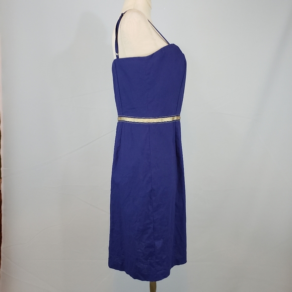 Loft navy linen dress with gold trim size 4 - Picture 5 of 8